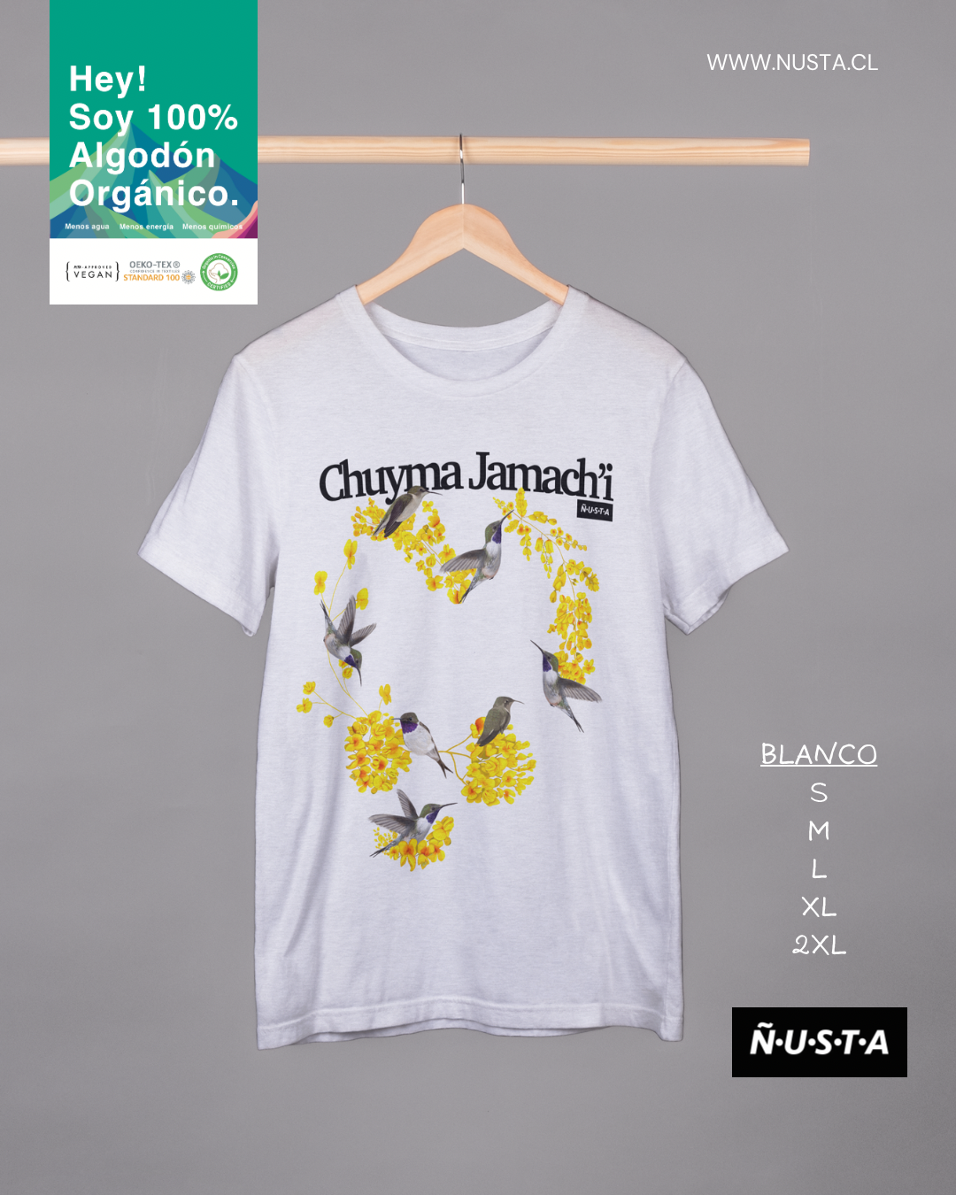 Polera 100% algodón orgánico Picaflor de Arica Corazón