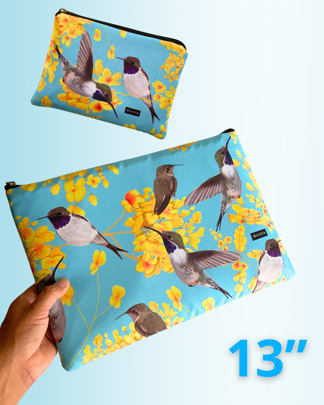 Set Funda Notebook 13" + Estuche Picaflor Celeste último pack en stock