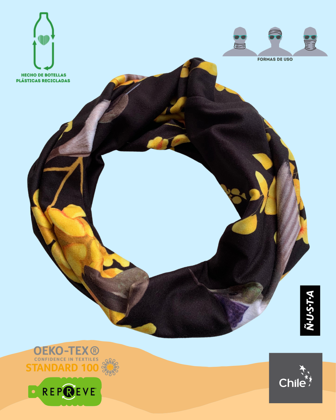 BANDANA PICAFLOR DE ARICA |NEGRO